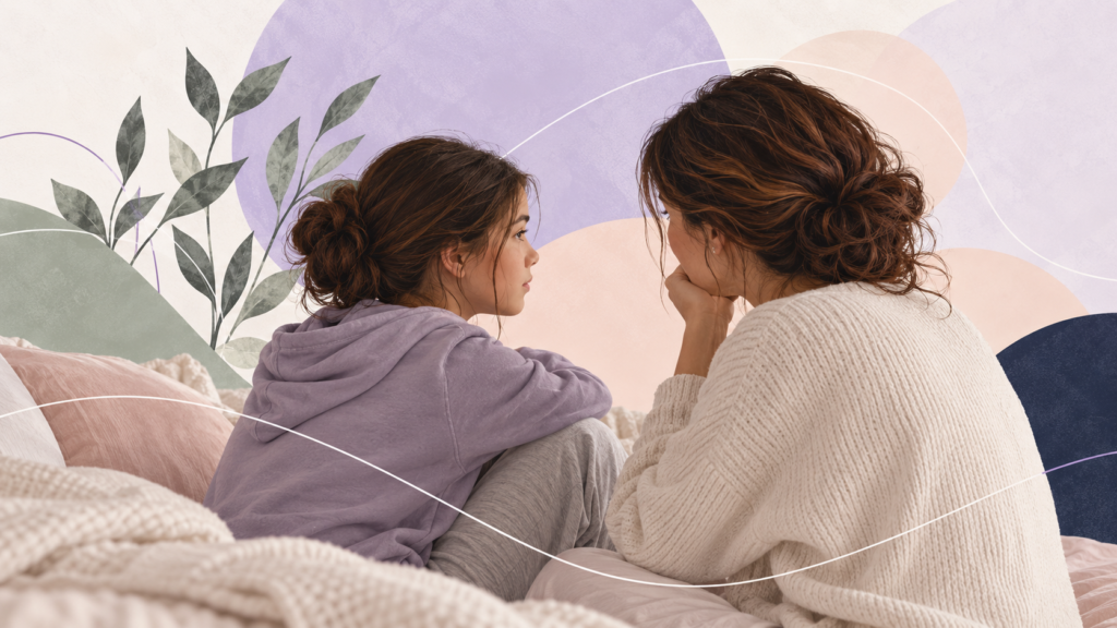 Madre conversando con una adolescente sobre cuerpo, alimentación y bienestar