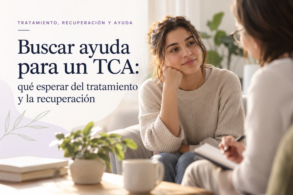 Persona conversando con un profesional sobre tratamiento y recuperación de un TCA